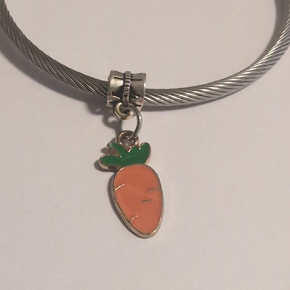 Silver Bracelet with‎ Orange and Green Charm